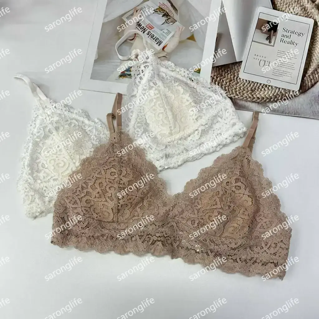 French Style Embroidered Wireless Lace Triangle Bra - Bra