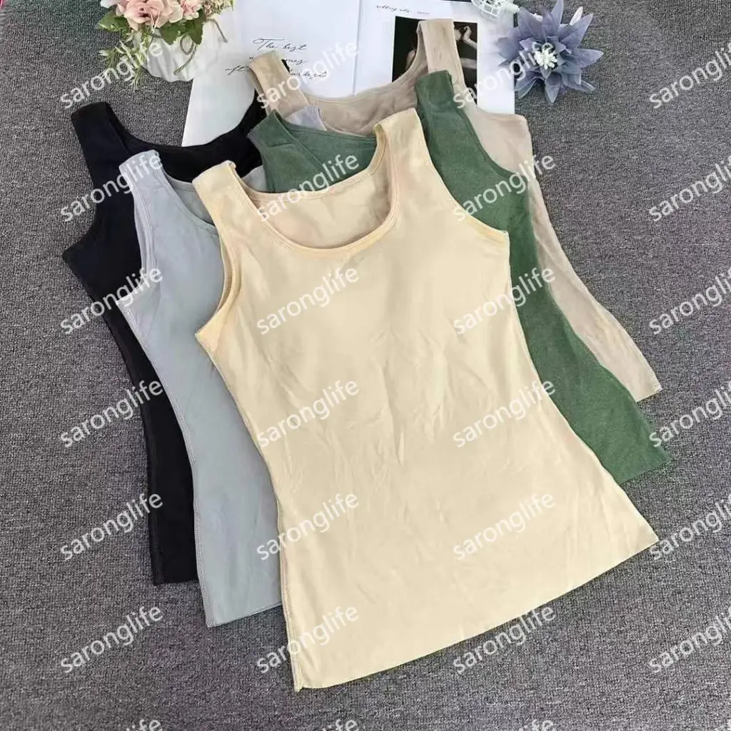 Women's Long Round Neck Tank Top Bra with Fixed Cups, Comfortable Fit - Bra