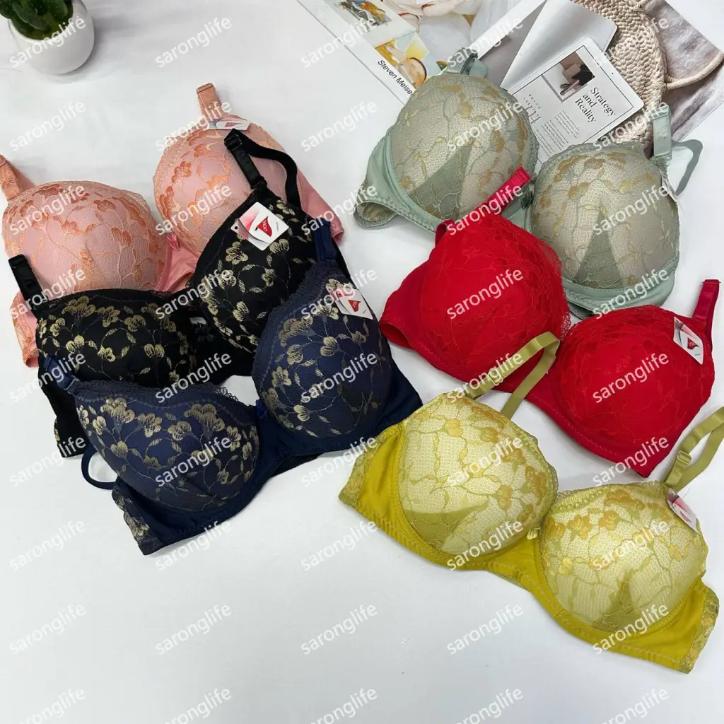 Women's Plus Size Solid Color Gold Lace Push-Up Bra, Sexy Lingerie - Bra