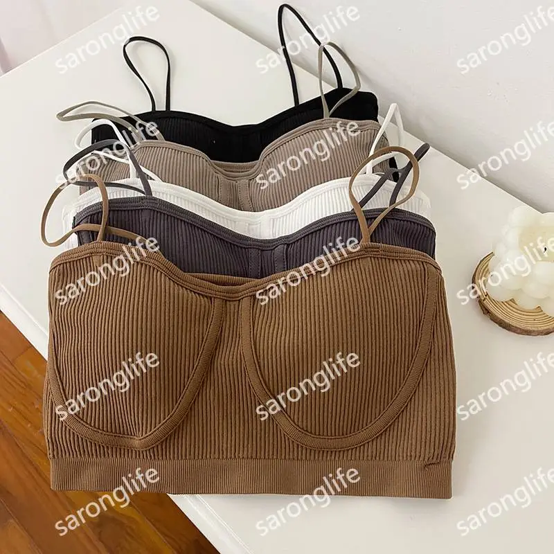 Women's Ribbed Seamless Padded Tank Bra, Back Design, Anti-Exposure - Bra