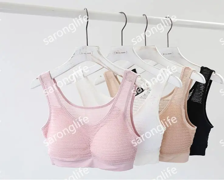 Women's Wide Strap Wireless Mesh Bra Vest, Breathable Comfort Underwear - Bra