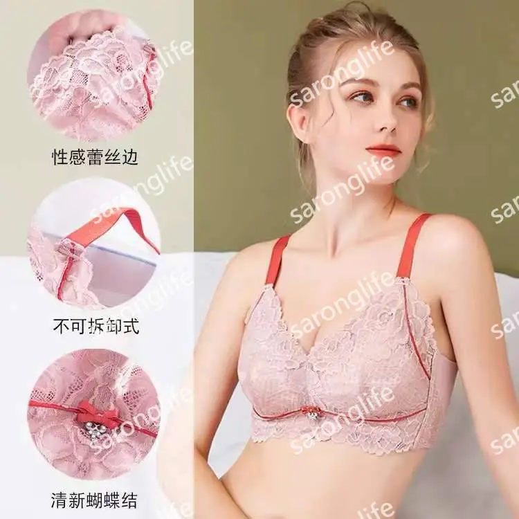 Women's Wireless Lace Push-Up Crystal Cup Bra Large Size - Bra