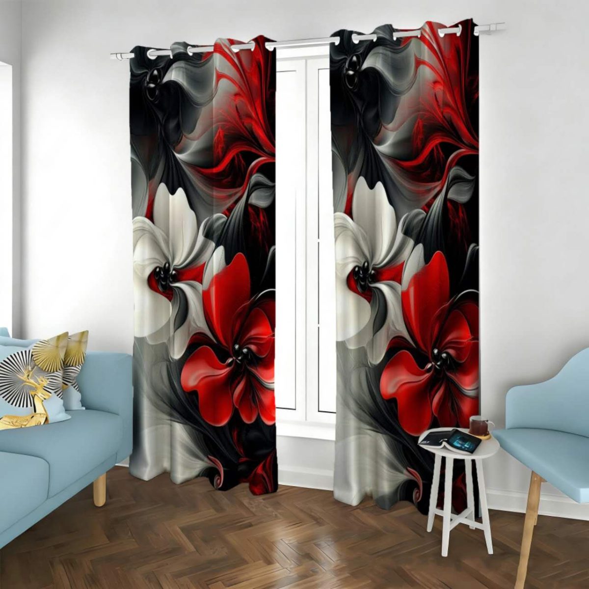 Black-Red Gradient Artistic Floral Custom Polyester Curtain Custom Polyester Fiber Curtains - Curtains - view 3