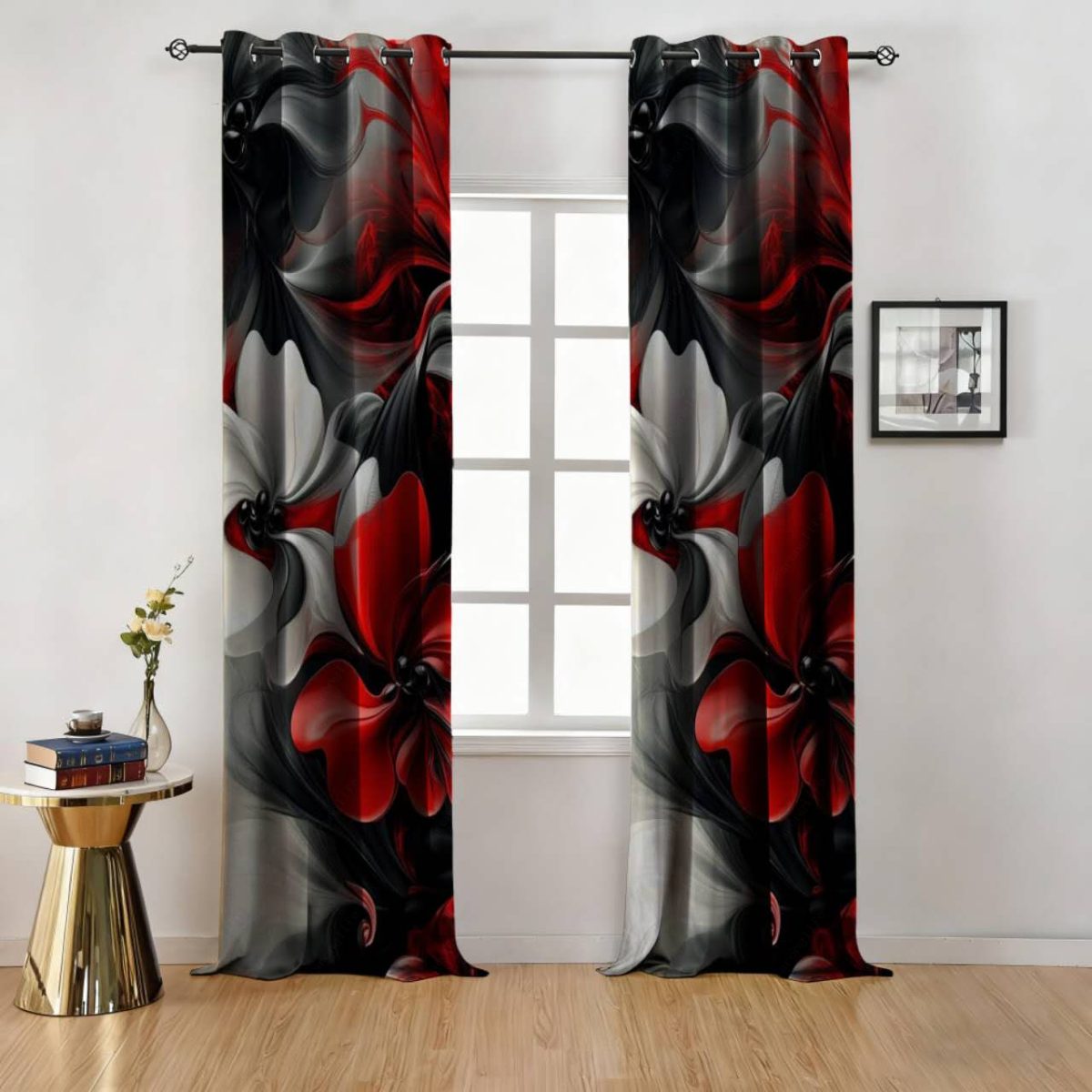 Black-Red Gradient Artistic Floral Custom Polyester Curtain Custom Polyester Fiber Curtains - Curtains - view 2