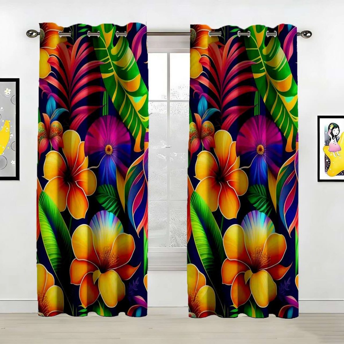 Custom Tropical Floral Polyester Curtain Custom Polyester Fiber Curtains - Curtains