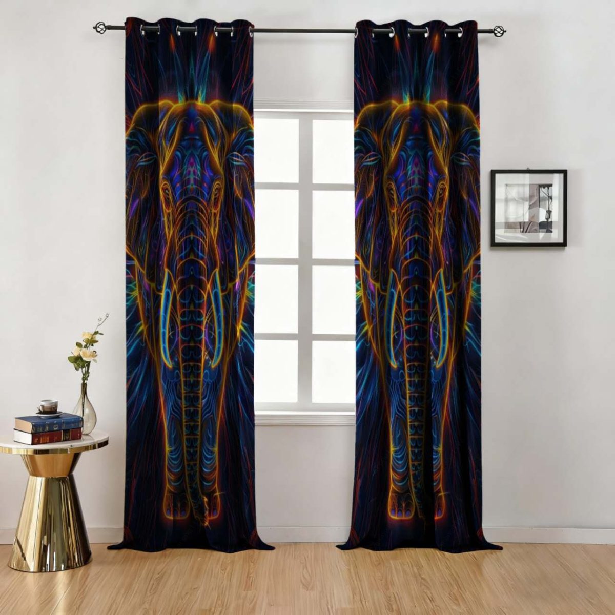 Elephant Neon Art Custom Polyester Curtain Custom Polyester Fiber Curtains - Curtains - view 2