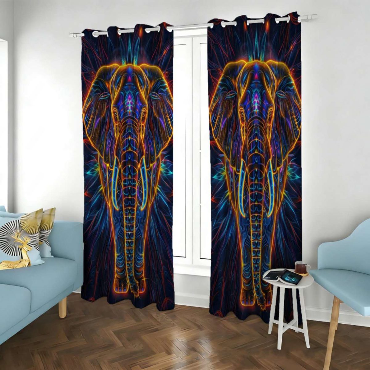 Elephant Neon Art Custom Polyester Curtain Custom Polyester Fiber Curtains - Curtains - view 3