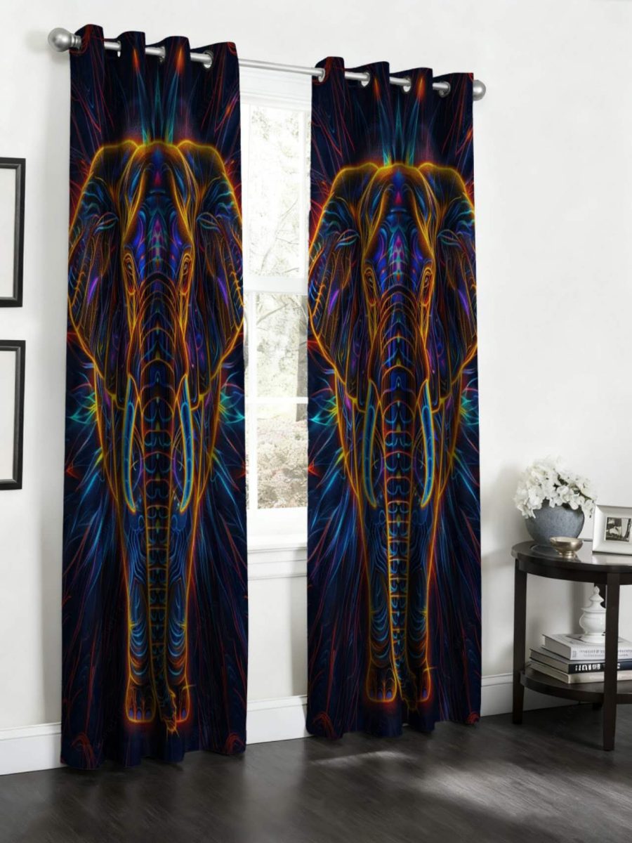 Elephant Neon Art Custom Polyester Curtain Custom Polyester Fiber Curtains - Curtains - view 4