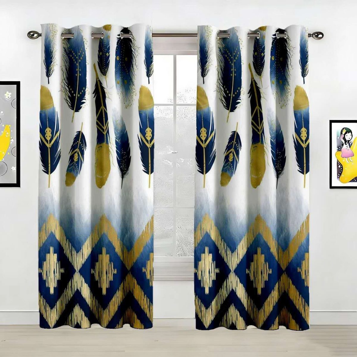 Luxury Feather Geometric Polyester Curtain Custom Custom Polyester Fiber Curtains - Curtains