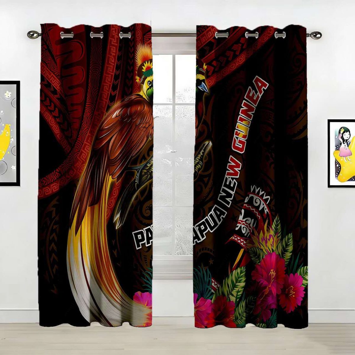 Papua New Guinea National Bird Cultural Style Custom Polyester Curtain Custom Polyester Fiber Curtains - Curtains