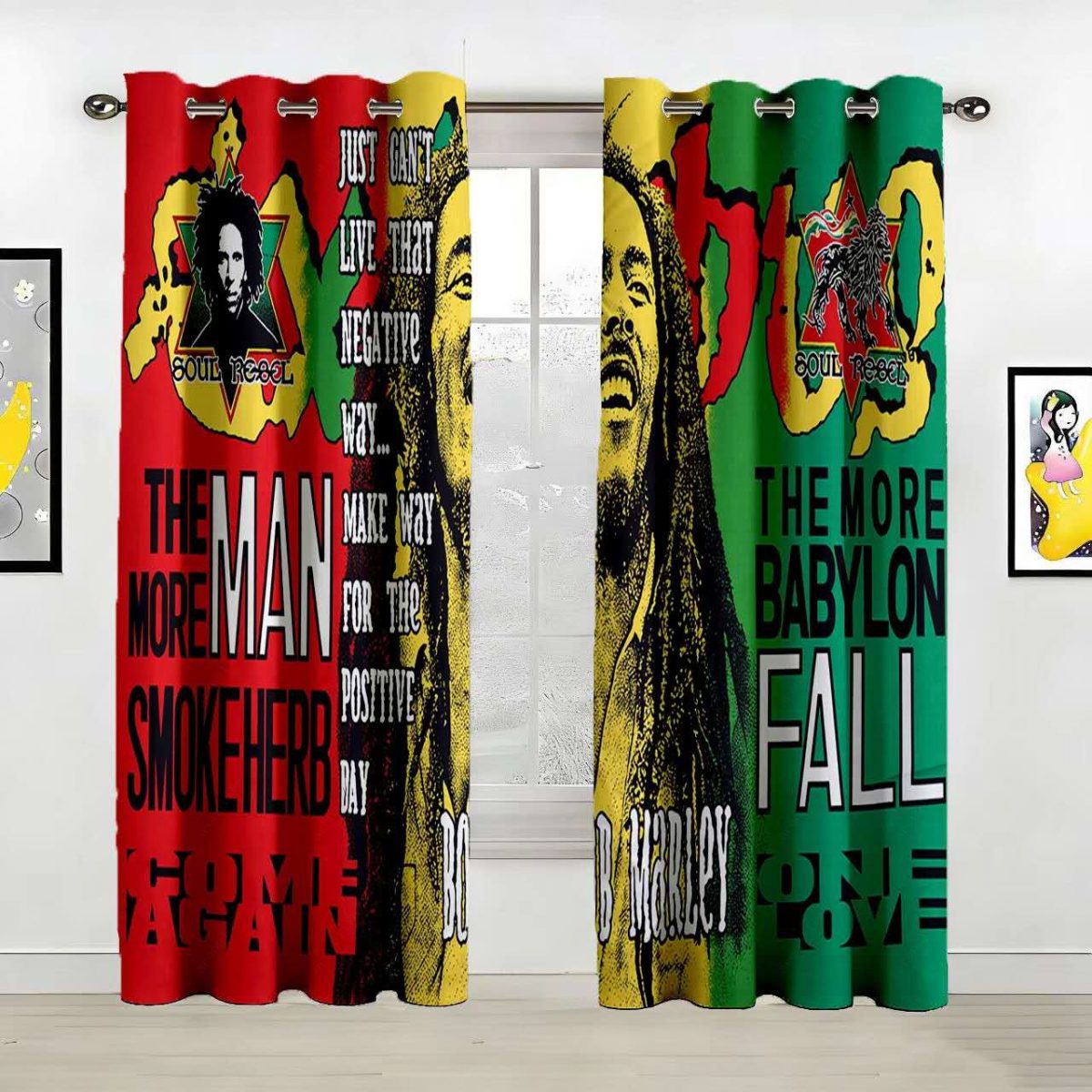 Reggae Bob Marley Cultural Polyester Curtain Custom Custom Polyester Fiber Curtains - Curtains