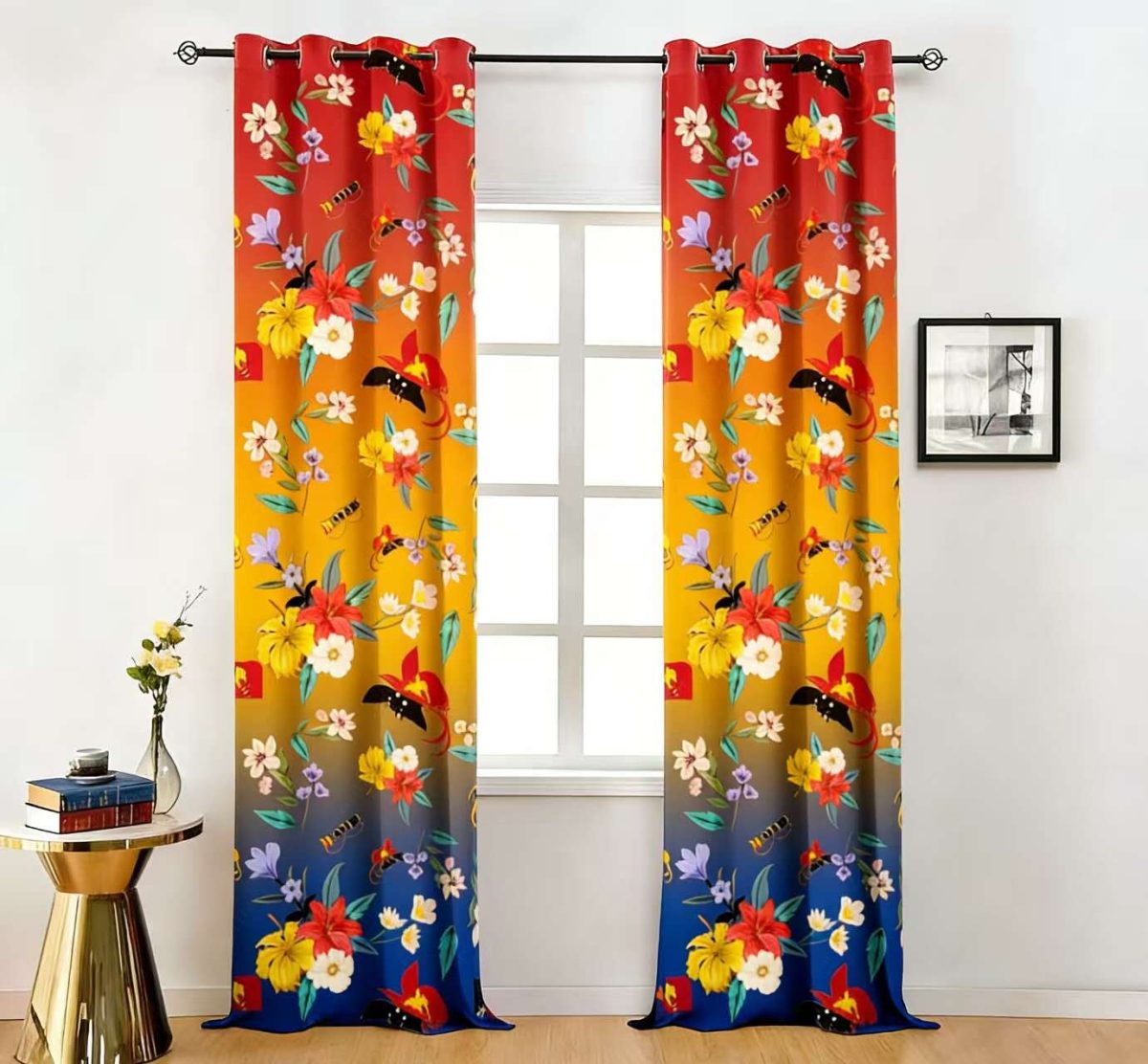 Retro Tropical Floral Gradient Polyester Curtain Custom Custom Polyester Fiber Curtains - Curtains - view 2