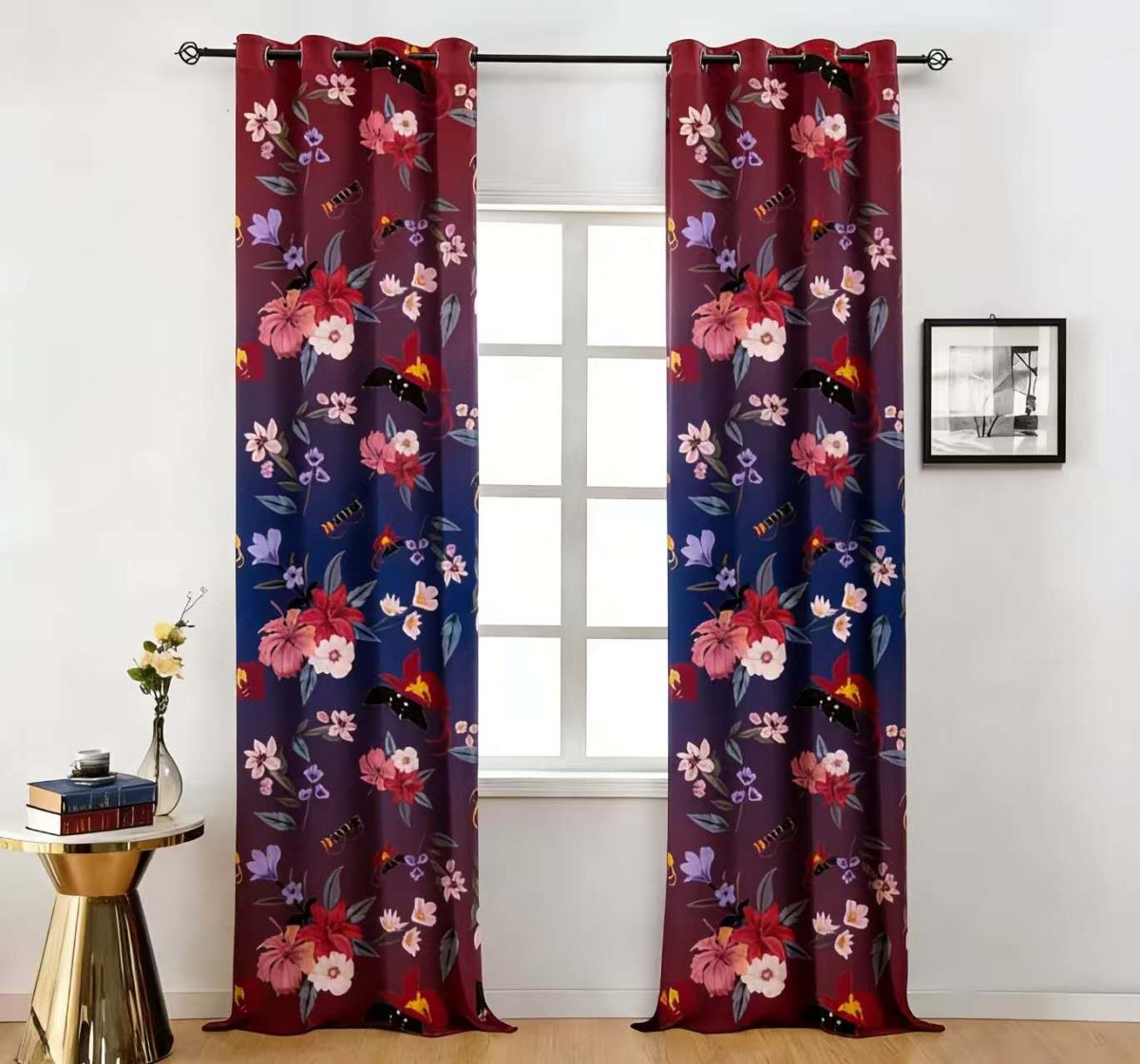 Retro Tropical Floral Gradient Polyester Curtain Custom Custom Polyester Fiber Curtains - Curtains - view 3