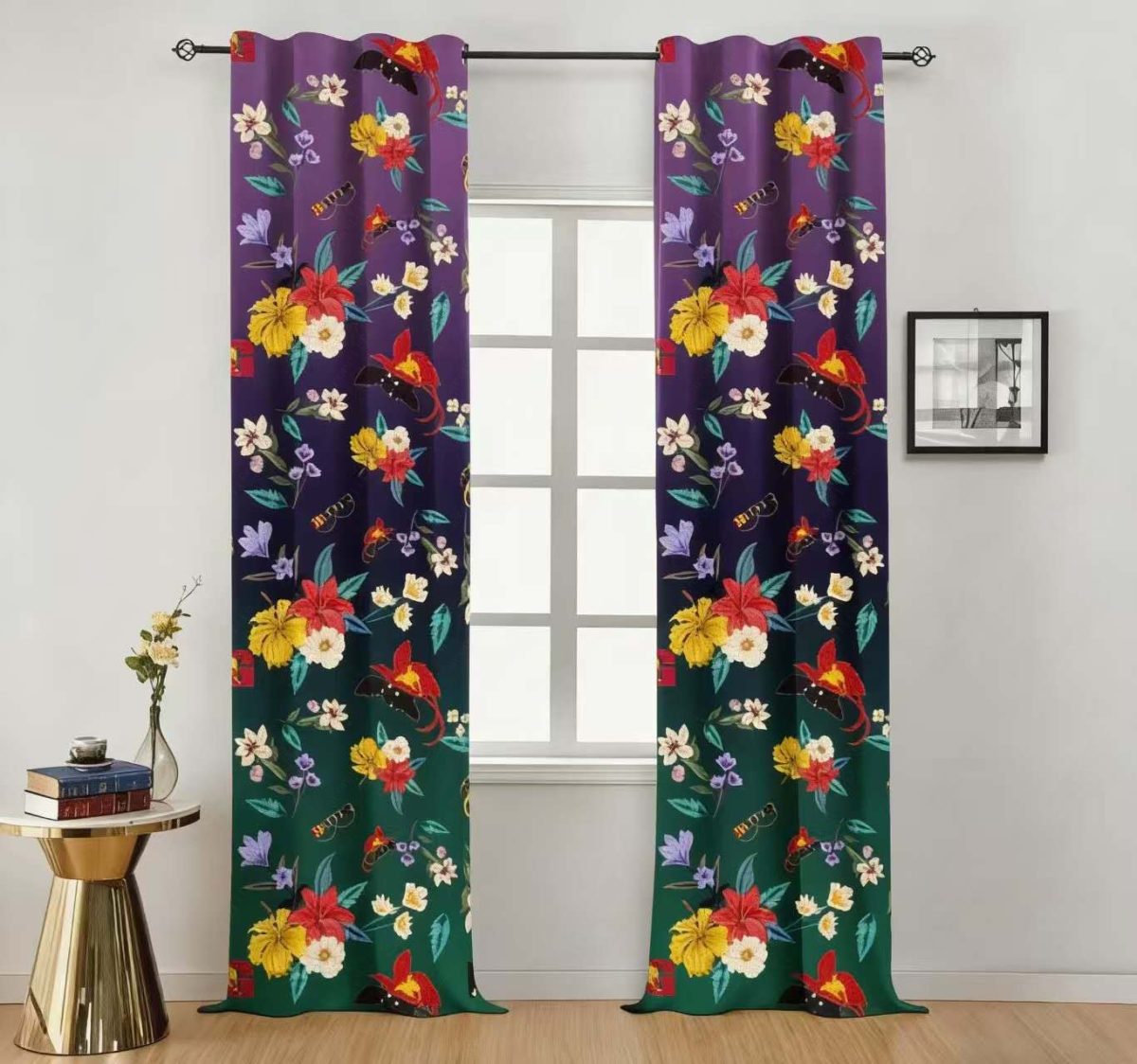 Retro Tropical Floral Gradient Polyester Curtain Custom Custom Polyester Fiber Curtains - Curtains - view 4