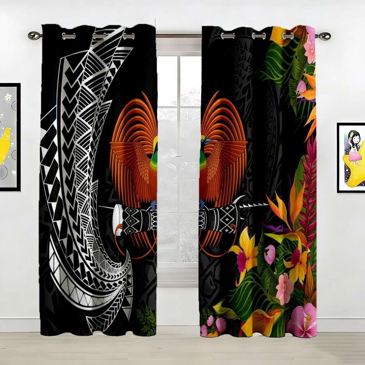 Tropical Bird of Paradise Polynesian Style Custom Polyester Curtain Custom Polyester Fiber Curtains - Curtains