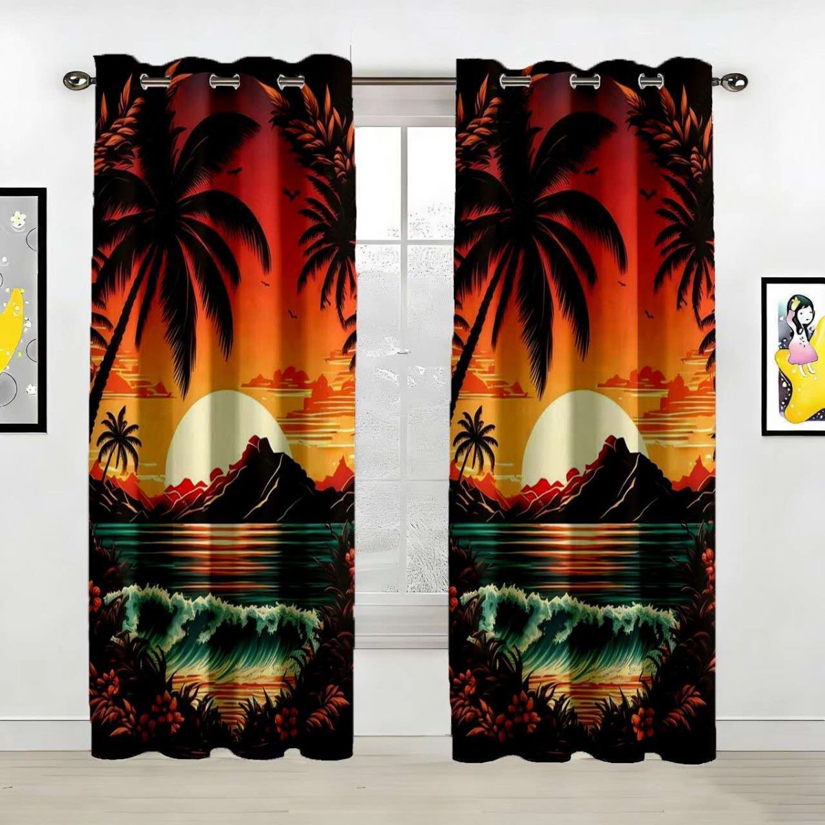 Tropical Sunset Island Style Custom Polyester Curtain Custom Polyester Fiber Curtains - Curtains