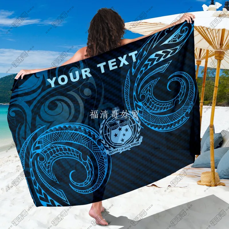 Custom Samoa Tribal Crest Blue Swirl Pattern Sarong Pareo Custom Printed Rayon Sarong - Custom Sarong