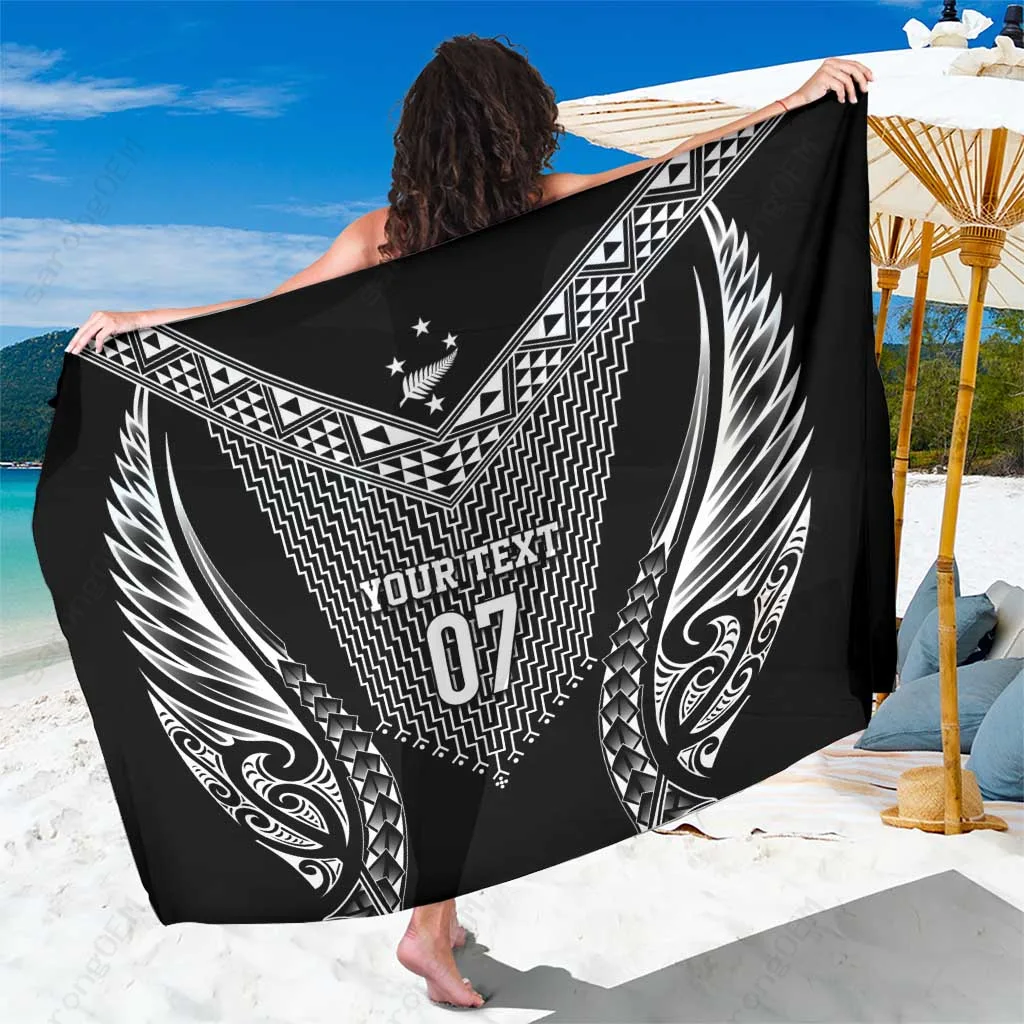Black Polynesian Poutama Motif Custom Sarong Beach Wrap South Pacific Island Resort Cover Up Wholesale Pareo - main view