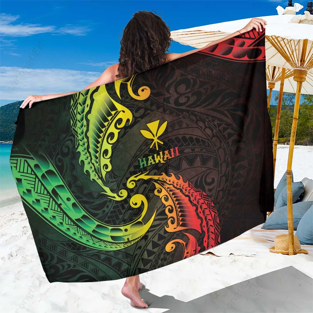 Blue Kanaka Maoli Tribal Wave Print Sarong Polynesian Beach Wrap Summer Cover Up Wholesale Pareo - main view