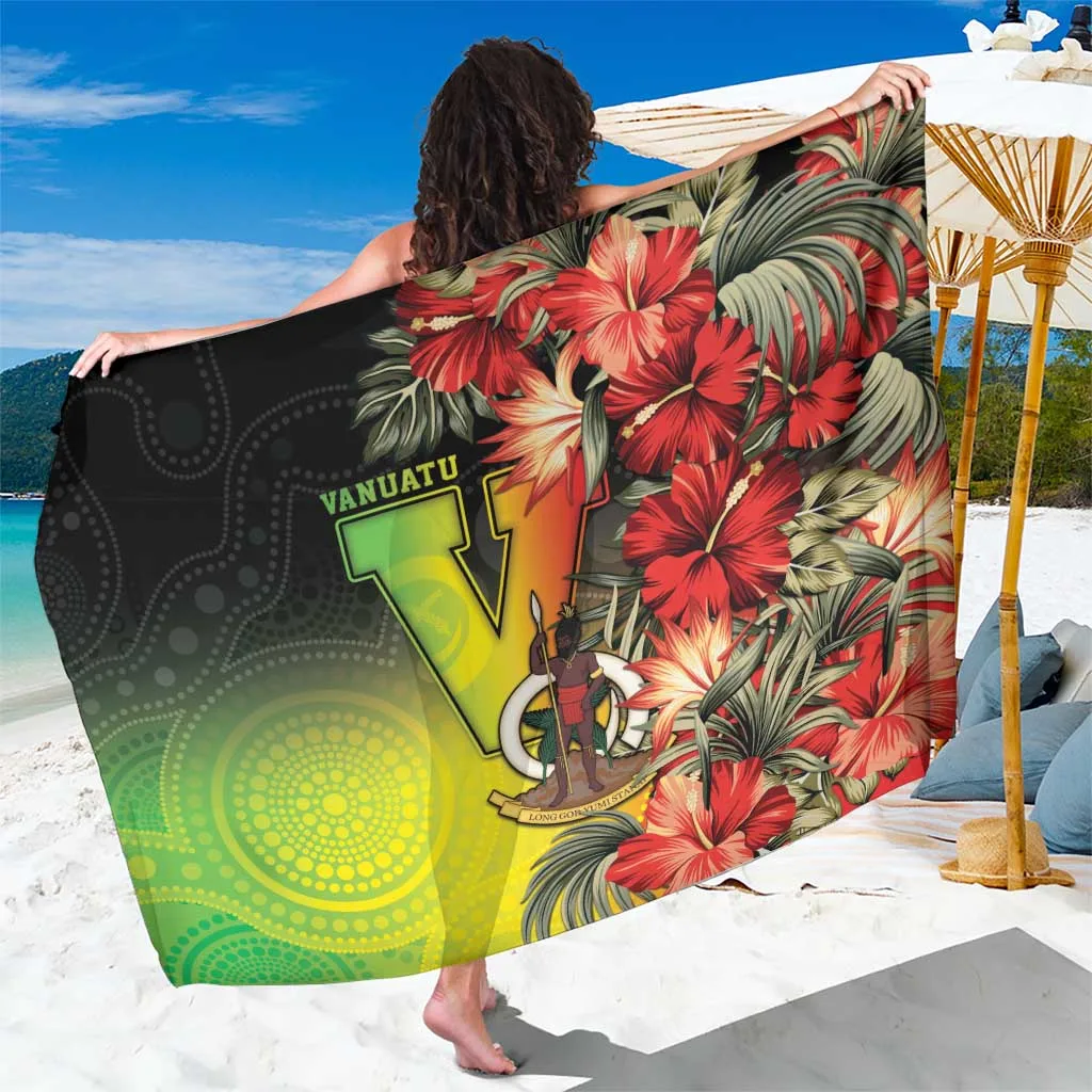Aboriginal Dot Art Vanuatu Sarong Tropical Flowers - main view