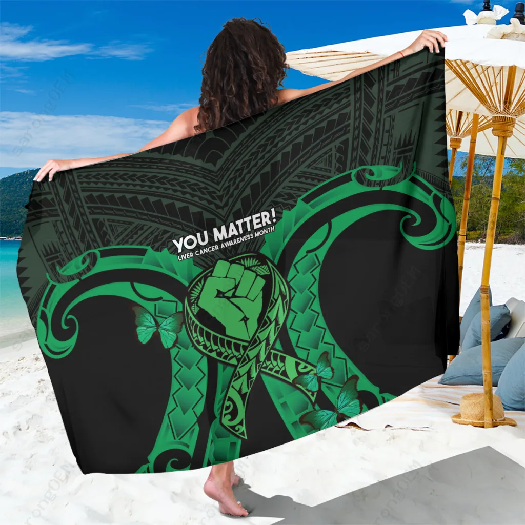Green Polynesian Ribbon Print Sarong Beach Wrap Summer Island Resort Pareo Wholesale - main view