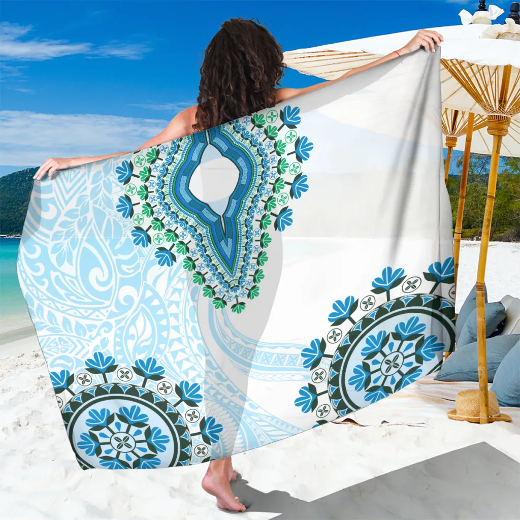 Blue Polynesian Tribal Mandala Print Sarong Beach Wrap Pareo for Tropical Island Resort Wholesale - main view