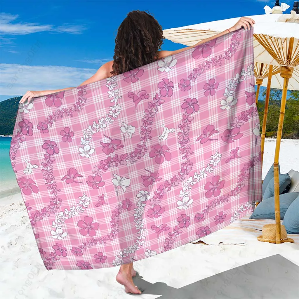 Purple Plumeria Hibiscus Palaka Print Sarong Hawaiian Tropical Beach Wrap Pareo Wholesale - main view