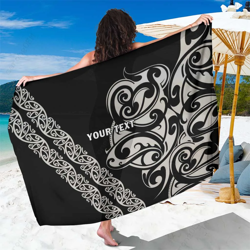 Black Polynesian Tribal Tattoo Print Sarong Beach Wrap Summer Island Cover Up Wholesale Pareo - main view