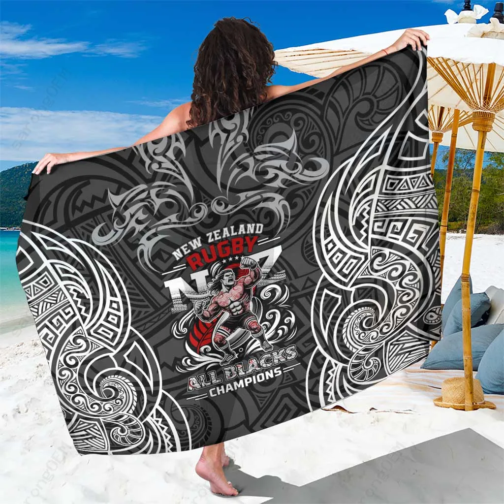 All Black Nzl Rugby Champions Sarong Maori Warrior - main view