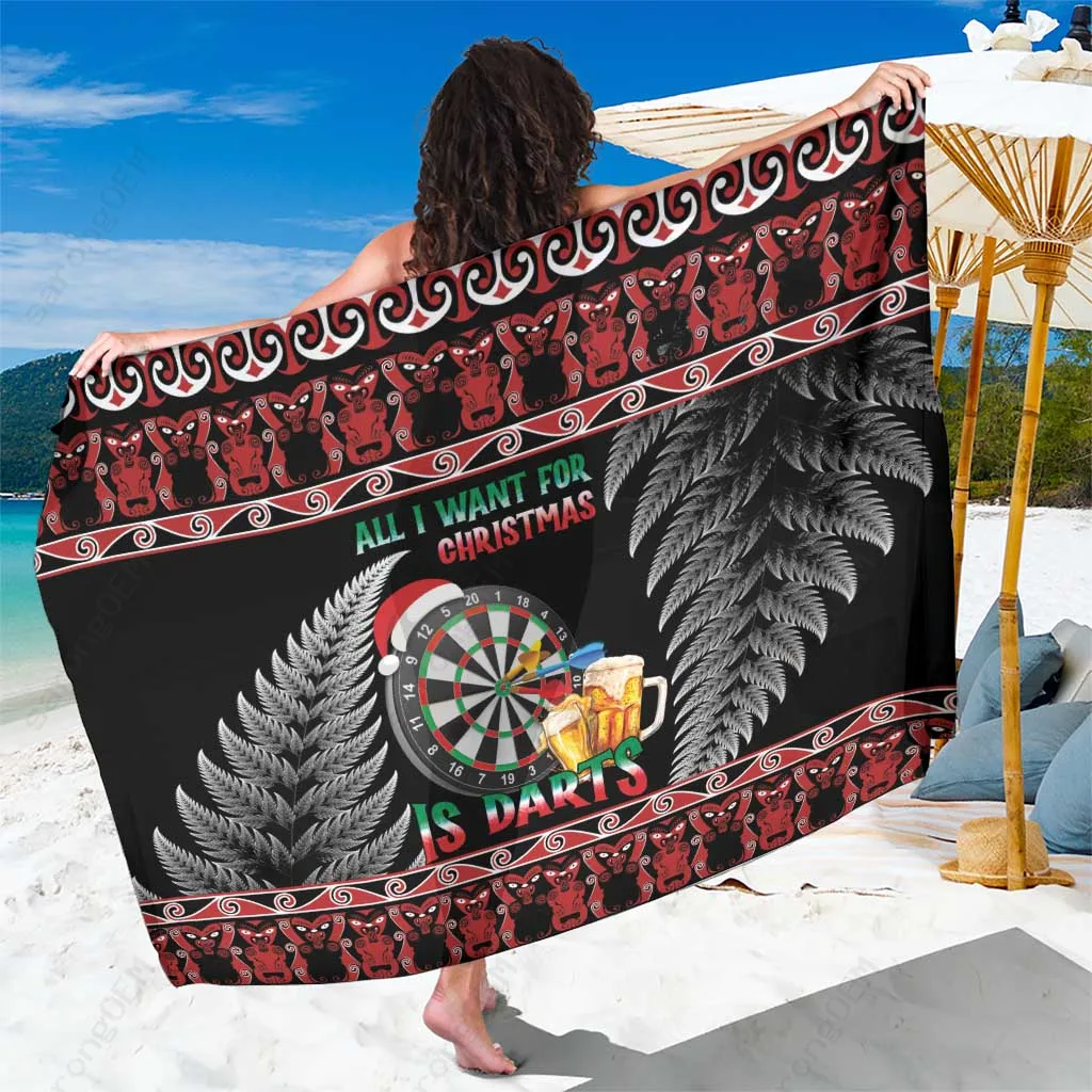 Red Christmas Snowflake Reindeer Tree Print Sarong Polynesian Beach Wrap Resort Cover Up Wholesale Pareo - main view