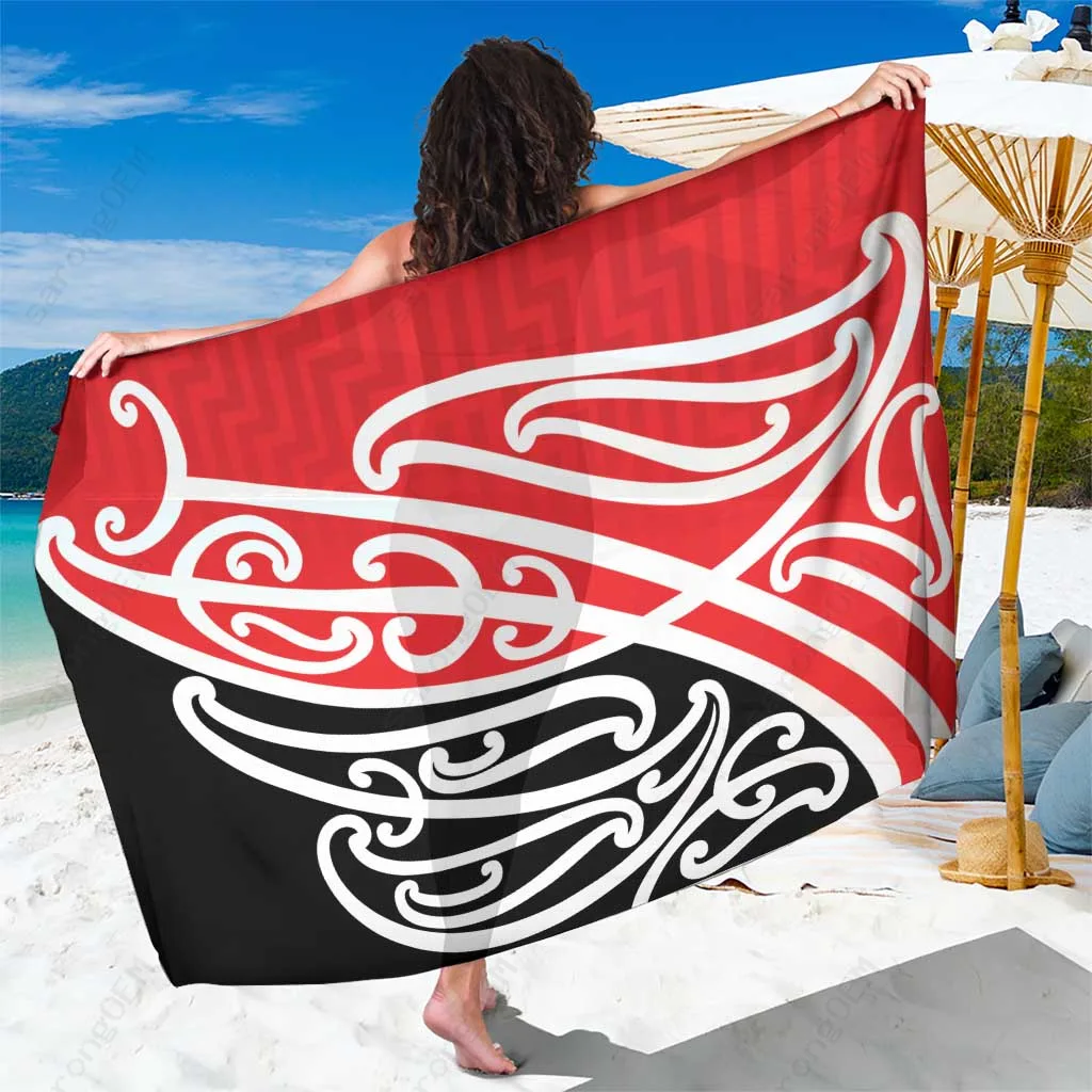 Red New Zealand Kowhai Ngutukak Floral Print Sarong South Pacific Tropical Beach Wrap Wholesale Pareo - main view