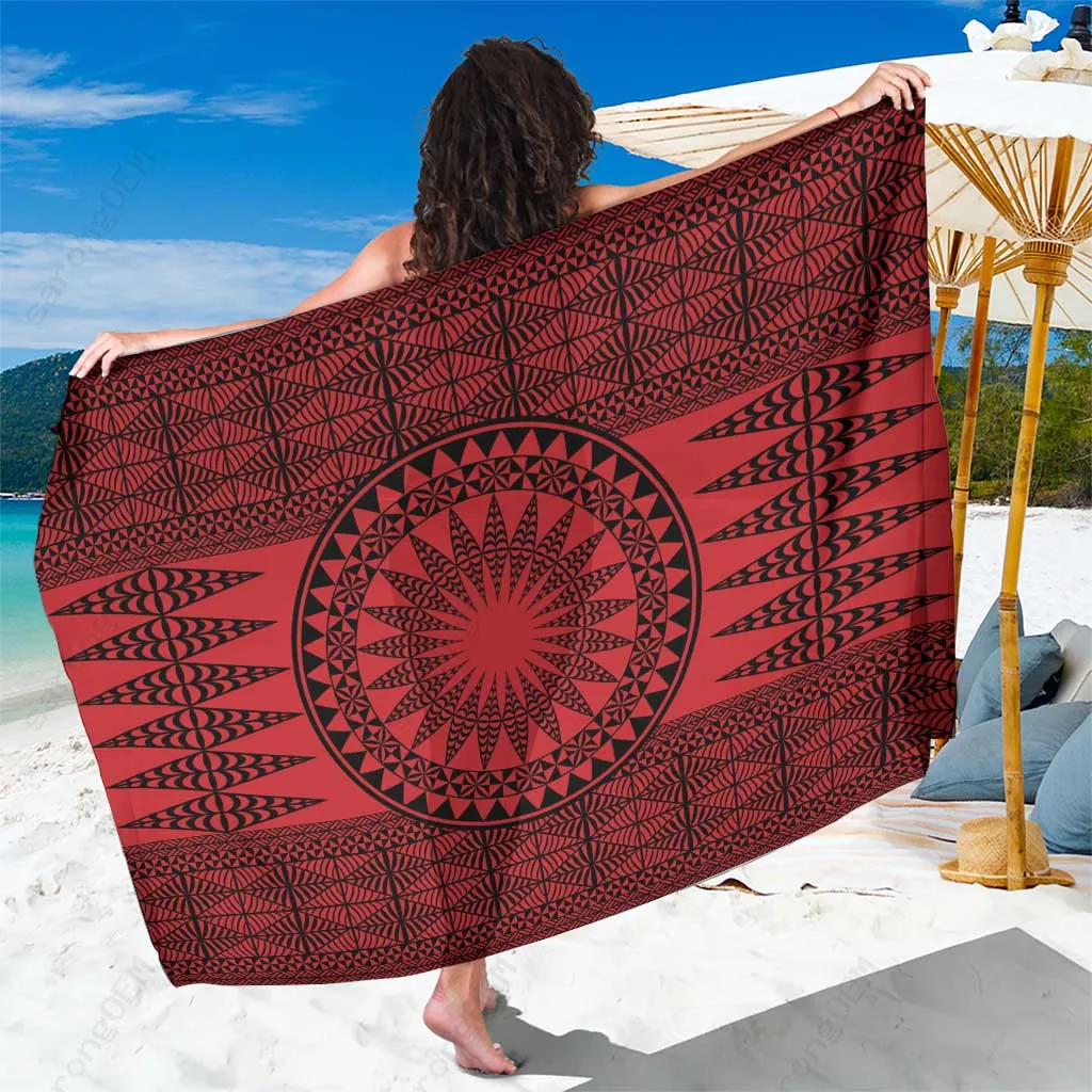 All Red Tonga Tribal Ngatu Print Sarong Polynesian Beach Wrap Pareo Resort Cover Up Wholesale - main view