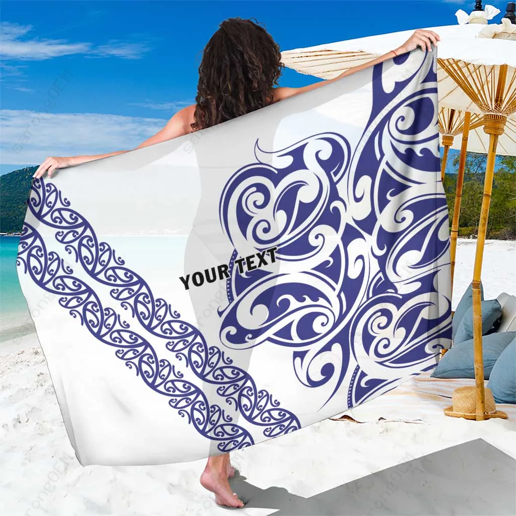 Dark Blue Polynesian Tribal Tattoo Print Sarong Beach Wrap Pareo Summer Island Cover Up Wholesale