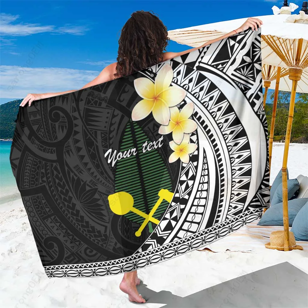 White Frangipani Hibiscus Tribal Print Sarong Polynesian Island Beach Wrap Wholesale Pareo - main view