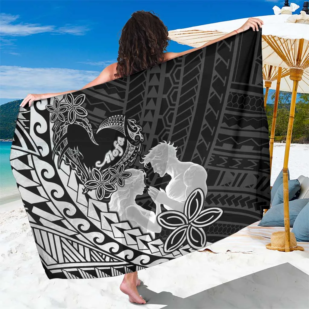 Black Alofa Samoa Valentine Love Print Sarong Polynesian Beach Wrap Pareo for Resort Hotel Wholesale Custom OEM - main view