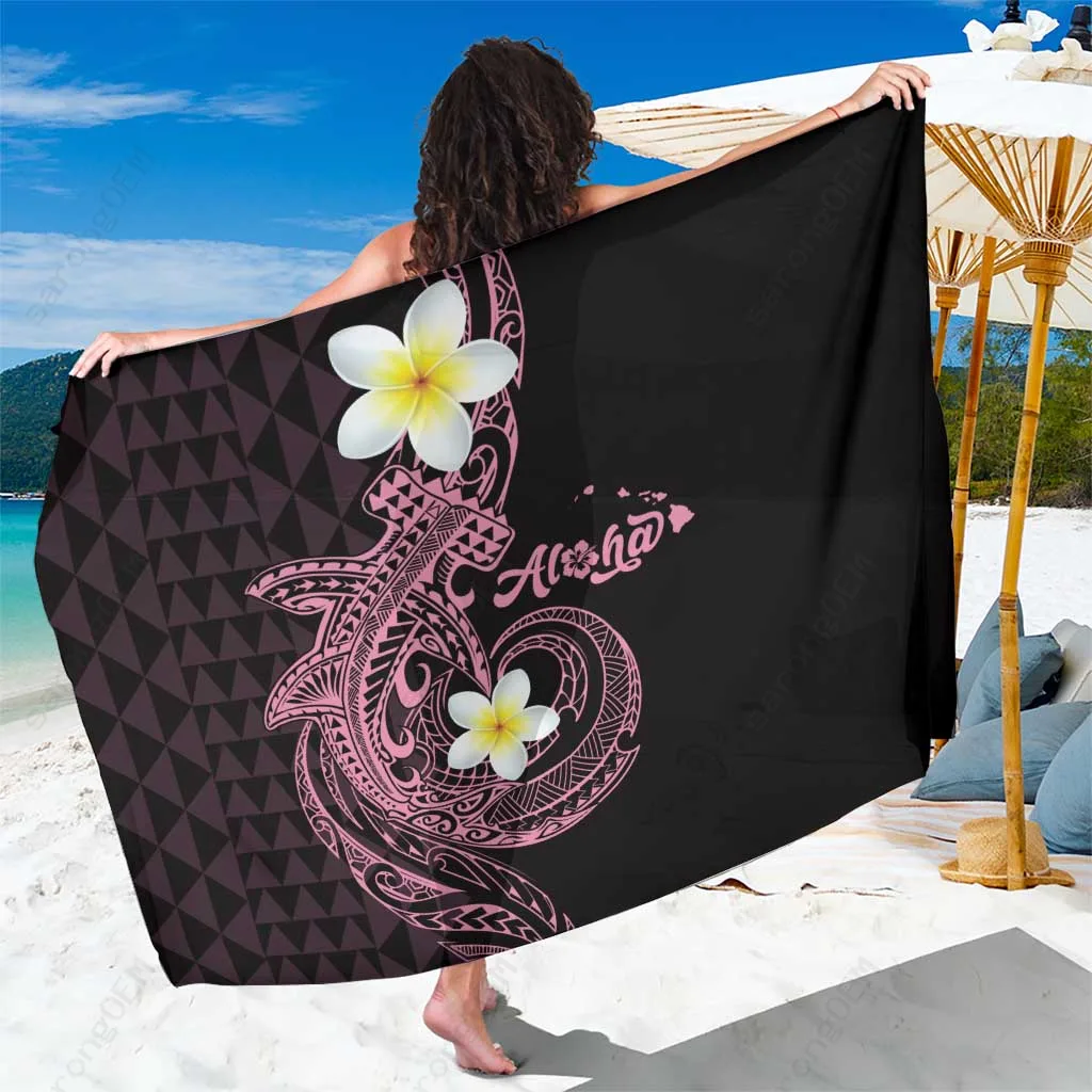 Vivacious Pink Aloha Hammerhead Shark Tribal Tattoo Sarong Polynesian Beach Wrap Wholesale Pareo - main view