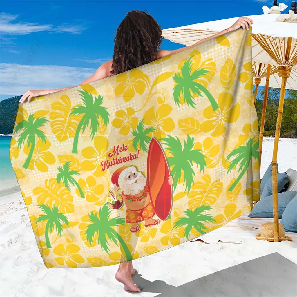 Red Green Plaid Santa Palaka Quilt Motifs Aloha Hawaii Christmas Sarong Beach Wrap Pareo Wholesale - main view