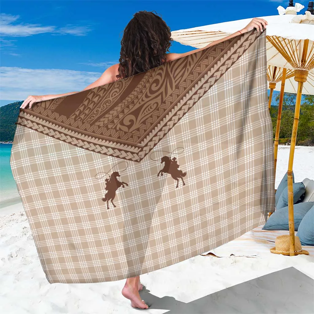 Beige Aloha Hawaii Cowboys Paniolo Palaka Plaid Print Sarong Tropical Ranch Style Beach Wrap Wholesale Pareo - main view