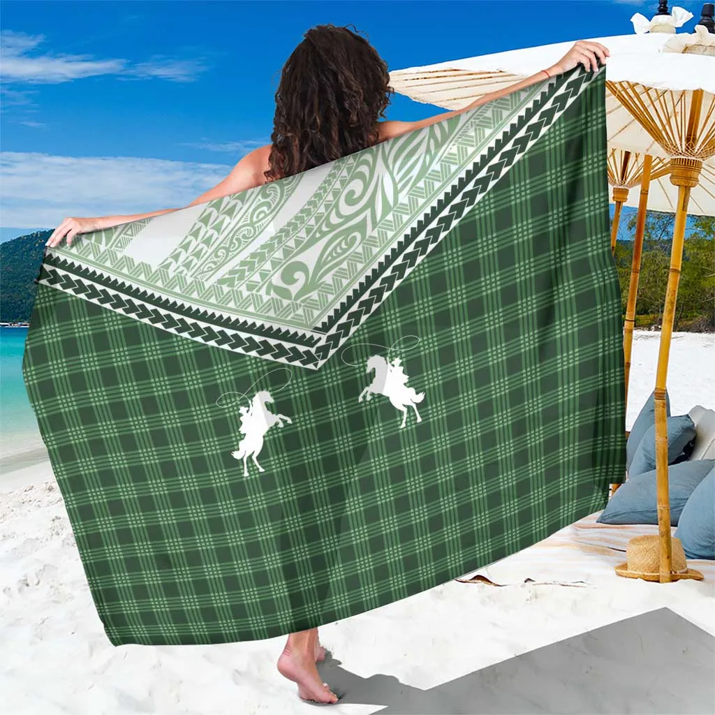 Forest Green Aloha Cowboys Paniolo Palaka Print Sarong Tropical Beach Wrap Pareo Wholesale - main view