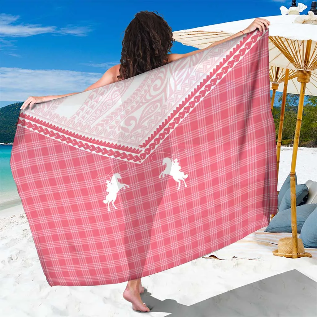Rose Red Aloha Hawaii Cowboys Paniolo Sarong Rose Palaka Print Tropical Beach Wrap Pareo Wholesale - main view