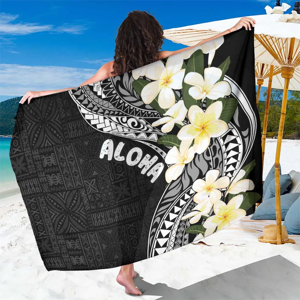 White Frangipani Lace Print Sarong Aloha Hawaii Tropical Beach Wrap Pareo Wholesale - main view