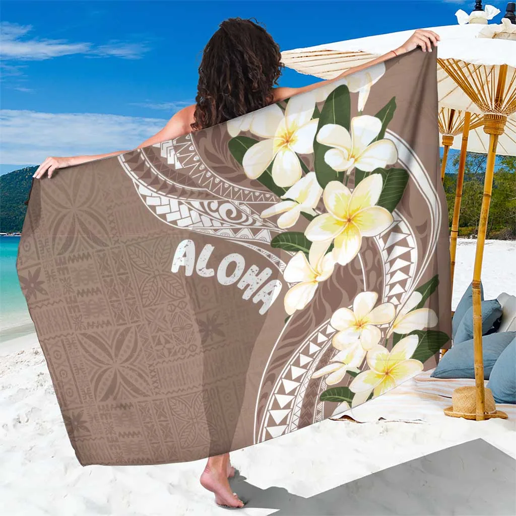 Beige Frangipani Lace Aloha Hawaii Print Sarong Tropical Beach Wrap Pareo Wholesale - main view