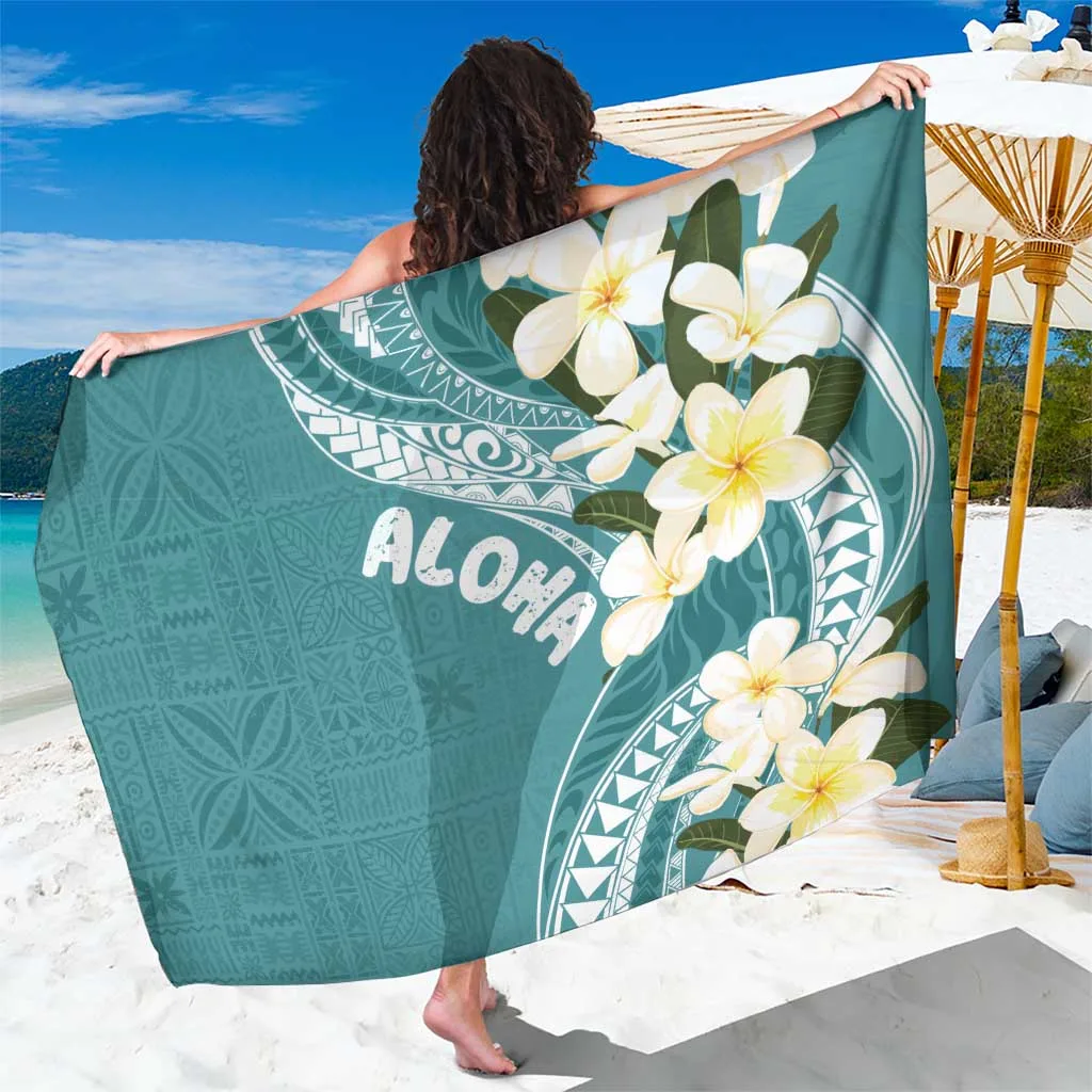Teal Frangipani Lace Print Sarong Aloha Hawaii Tropical Beach Wrap Pareo Wholesale - main view