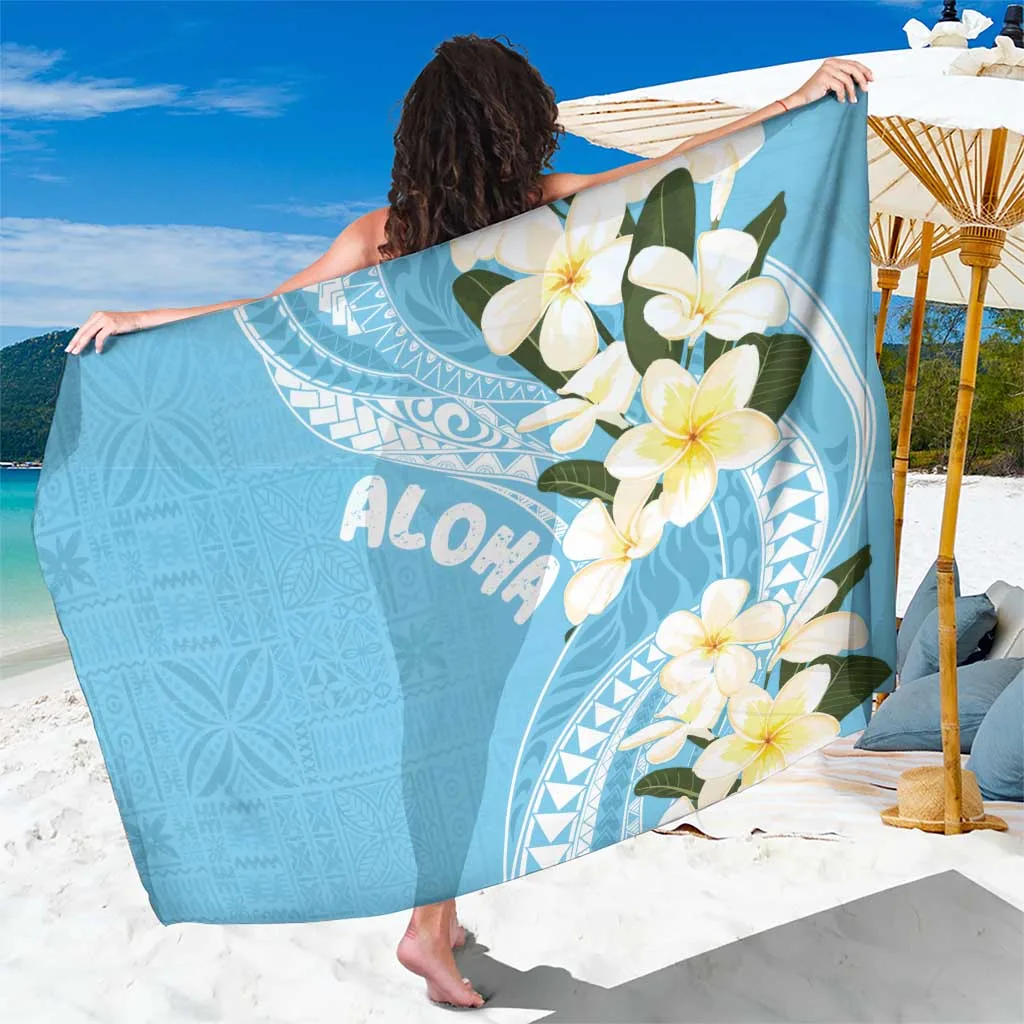 Turquoise Hawaiian Frangipani Lace Print Sarong Tropical Island Beach Wrap Cover Up Wholesale Pareo - main view