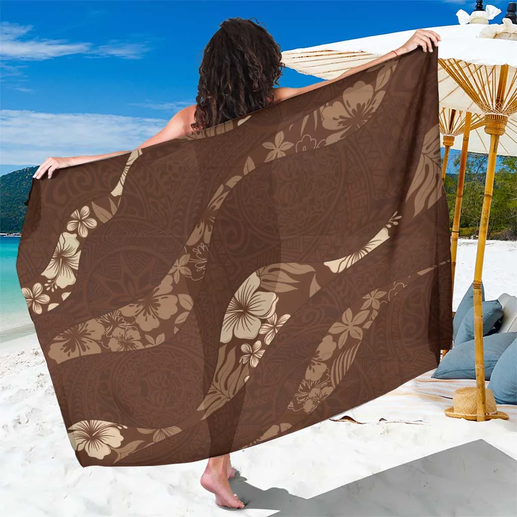 Mocha Aloha Hawaii Floral Tapa Patchwork Sarong Beach Wrap Pareo Tropical Island Resort Cover Up Wholesale - main view