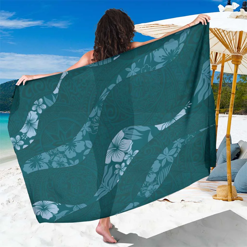 Aloha Hawaii Floral Tapa Sarong Patchwork Teal - main view