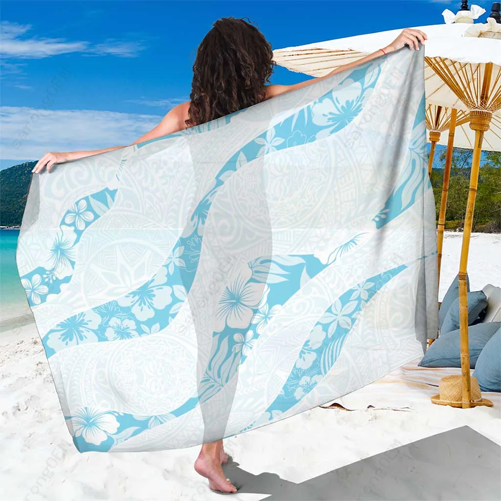 Turquoise Blue Aloha Hawaii Floral Tapa Sarong Patchwork Beach Wrap Summer Pareo Wholesale - main view