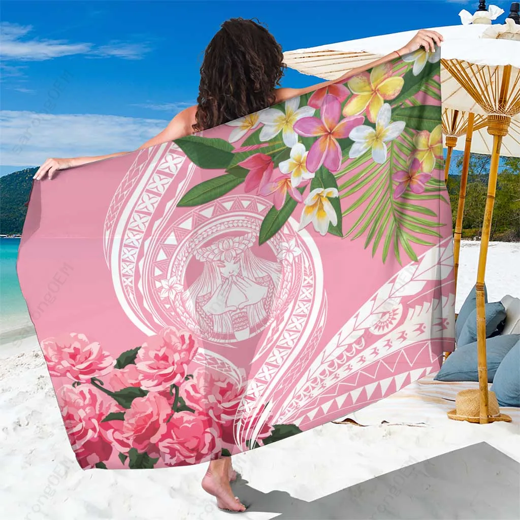 Rose Red Aloha Hawaii Rose Hibiscus Print Sarong Tropical Island Beach Wrap Wholesale Pareo - main view