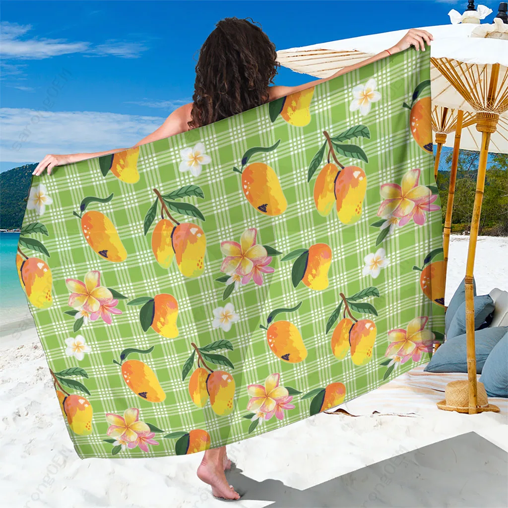 Mint Green Hawaii Plumeria Hibiscus Print Sarong Tropical Beach Wrap Pareo Wholesale - main view