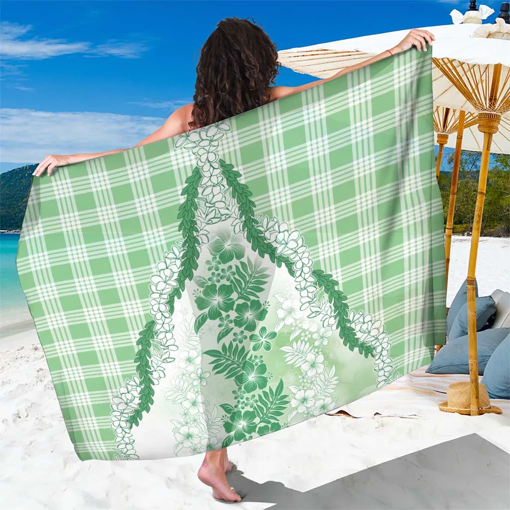 Aloha Hawaii Palaka Sarong Green Plumeria Lei - main view